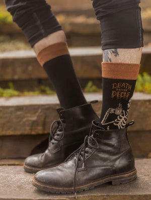 SOCKSMITH Brand Men’s DEATH BEFORE DECAF Socks With SKELETON & COFFEE