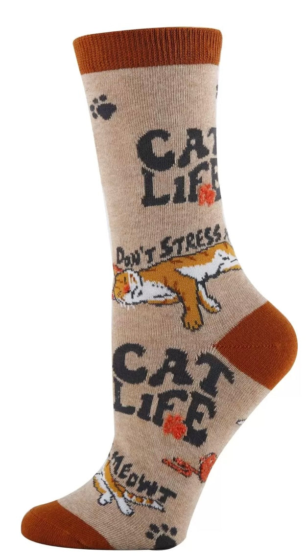OOOH YEAH Brand Ladies CAT LIFE Socks ‘DON’T STRESS MEOWT’