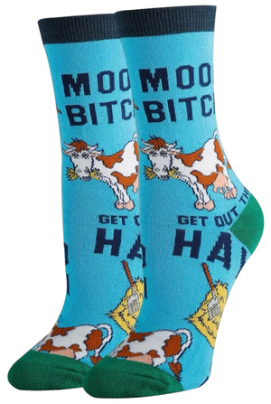 MOO BITCH GET OUT THE HAY Ladies SASSY COW Socks Oooh Yeah Brand - Novelty Socks And Slippers