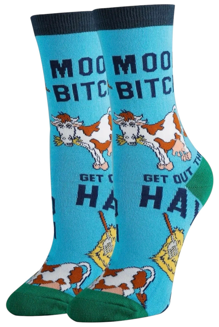 MOO BITCH GET OUT THE HAY Ladies SASSY COW Socks Oooh Yeah Brand