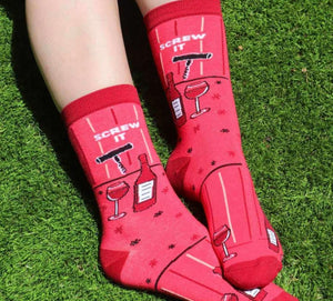 GROOVY THINGS Co. Brand Ladies WINE Socks SCREW IT - Novelty Socks And Slippers