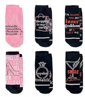 SEX & THE CITY TV SHOW Ladies 6 Pair Of Low Cut Socks ‘HOPELESS ROMANTIC’ 'HELLO LOVER' - Novelty Socks for Less