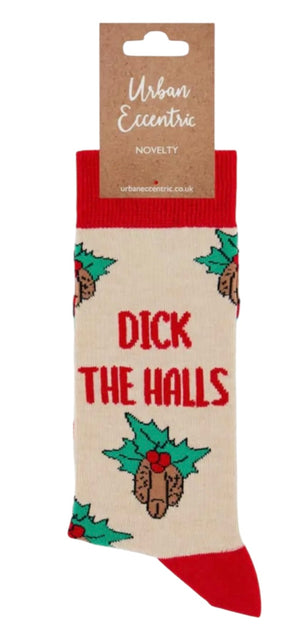 URBAN ECCENTRIC Unisex DICKS With HOLLY LEAVES CHRISTMAS Socks DICK THE HALLS