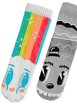 PALS SOCKS Brand Unisex RAINBOW & MR. GRAY Mismatched Gripper Bottom Socks (CHOOSE SIZE) - Novelty Socks for Less