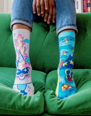 PALS SOCKS Brand Unisex Toddler & Kids CAT Mismatched Gripper Bottom Socks ABRA & CATABRA (CHOOSE SIZE) - Novelty Socks And Slippers