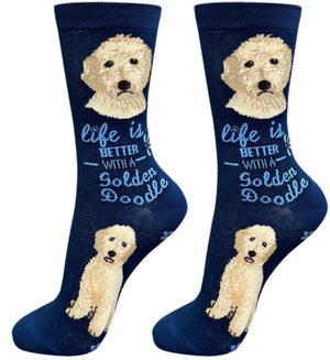 GOLDENDOODLE Dog Unisex Socks By E&S Pets CHOOSE SOCK DADDY, HAPPY TAILS, LIFE IS BETTER - Novelty Socks for Less