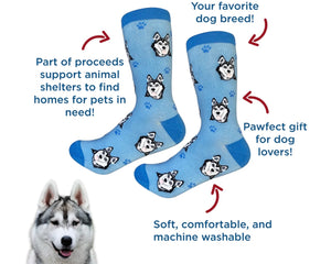 SIBERIAN HUSKY Dog Unisex Socks By E&S Pets CHOOSE SOCK DADDY, HAPPY TAILS, LIFE IS BETTER - Novelty Socks for Less