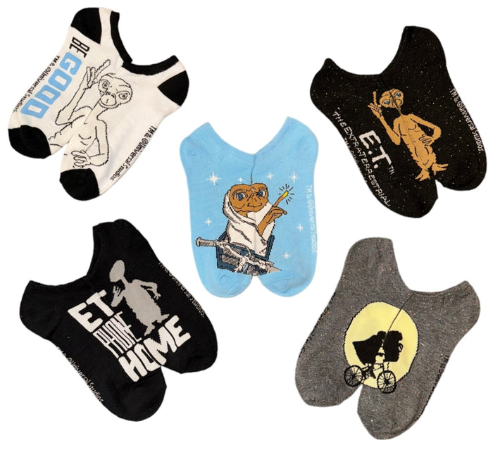 E.T. THE EXTRA TERRESTRIAL Ladies 5 Pair Of No Show Socks ‘ET PHONE HOME’ ‘BE GOOD’