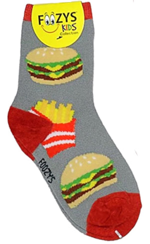 FOOZYS Brand Kids CHEESEBURGERS & FRENCH FRIES Socks Ages 5-10 Years - Novelty Socks And Slippers