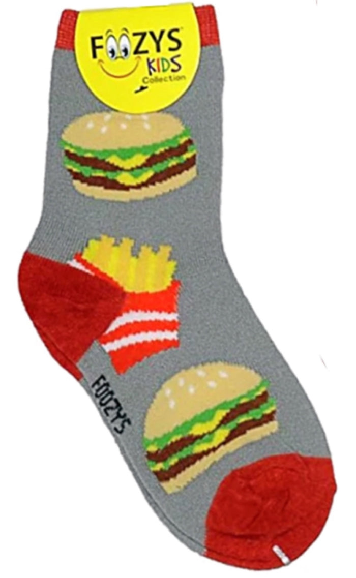 FOOZYS Brand Kids CHEESEBURGERS & FRENCH FRIES Socks Ages 5-10 Years