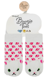BOOGIE TOES Baby Unisex WHITE FURBALL CAT Rattle Gripper Bottom Socks (CHOOSE SIZE) - Novelty Socks And Slippers