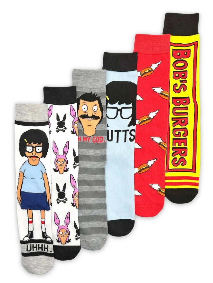 BOB’S BURGERS Men’s 6 Pair Of Crew Socks - Novelty Socks And Slippers