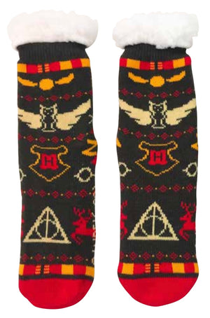 HARRY POTTER Ladies CHRISTMAS Sherpa Lined Gripper Bottom Slipper Socks