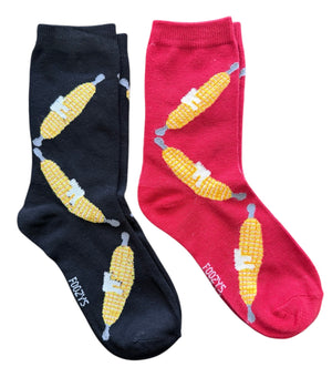 BUTTERED CORN ON THE COB Ladies 2 Pair Of Socks FOOZYS Brand - Novelty Socks And Slippers