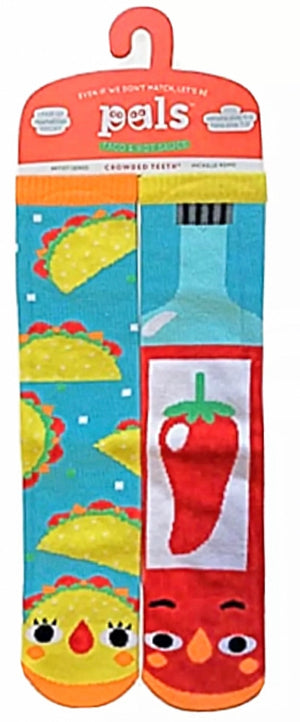 PALS SOCKS Brand Unisex TACO & HOT SAUCE Mismatched Gripper Bottom Socks (CHOOSE SIZE)