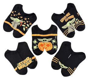 STAR WARS THE MANDALORIAN Ladies HALLOWEEN 5 Pair Of BABY YODA No Show Socks With PUMPKINS & SPIDERS - Novelty Socks And Slippers