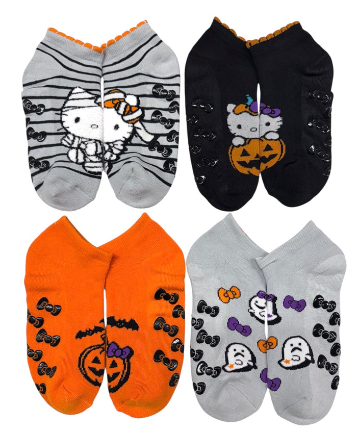 HELLO KITTY Ladies 4 Pair Of Thick No Show Gripper Bottom Halloween Socks