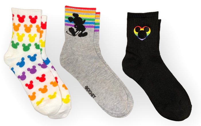 DISNEY Ladies PRIDE 3 Pair Of Socks RAINBOW MICKEY’S