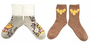 DISNEY Winnie The Pooh Ladies 2 Pair Of Cozy Fuzzy Plush Socks - Novelty Socks And Slippers