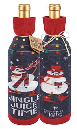 PRIMITIVES BY KATHY CHRISTMAS Alcohol Wine Bottle Sock ‘JINGLE JUICE TIME’ - Novelty Socks for Less