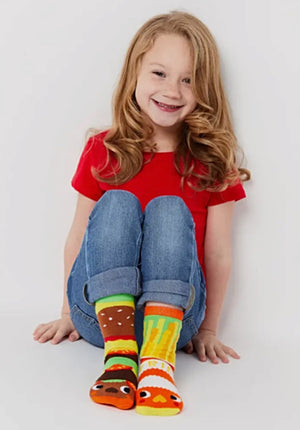 PALS SOCKS Brand Unisex BURGER & FRIES Mismatched Gripper Bottom Socks (CHOOSE SIZE) - Novelty Socks And Slippers