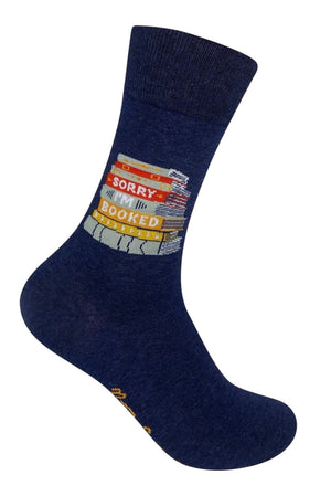 SORRY I’M BOOKED Adult Unisex STACK OF BOOKS Socks NICE ENOUGH MERCH BY FUNATIC Brand - Novelty Socks And Slippers