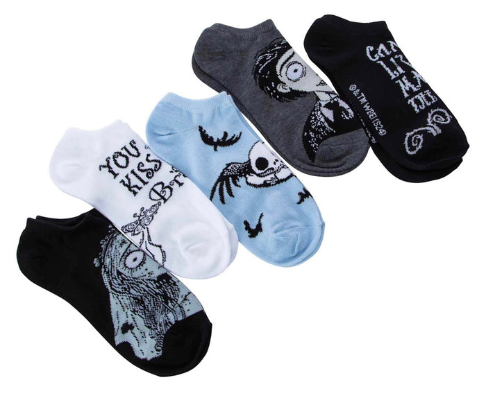 Tim Burton’s CORPSE BRIDE Ladies 5 Pair of No Show Socks ‘YOU MAY KISS THE BRIDE’