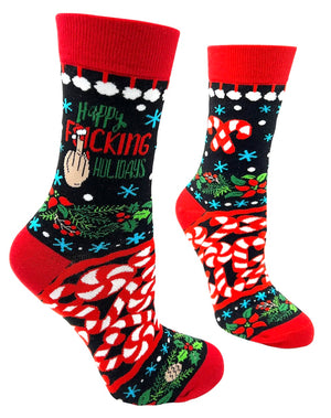 FABDAZ Brand Ladies MIDDLE FINGER CHRISTMAS Socks ‘HAPPY FUCKING HOLIDAYS’ - Novelty Socks And Slippers