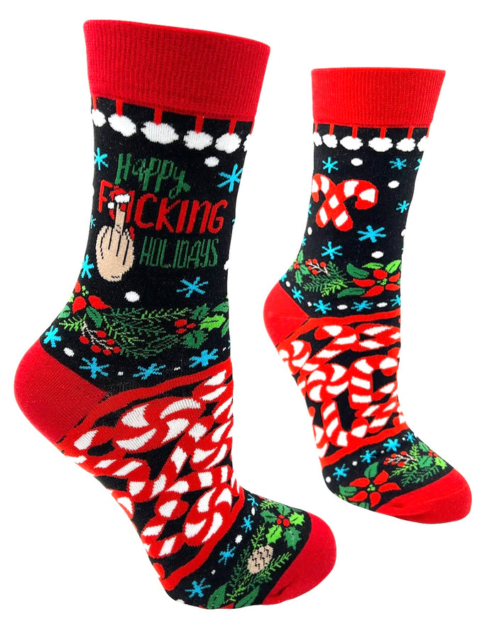 FABDAZ Brand Ladies MIDDLE FINGER CHRISTMAS Socks ‘HAPPY FUCKING HOLIDAYS’