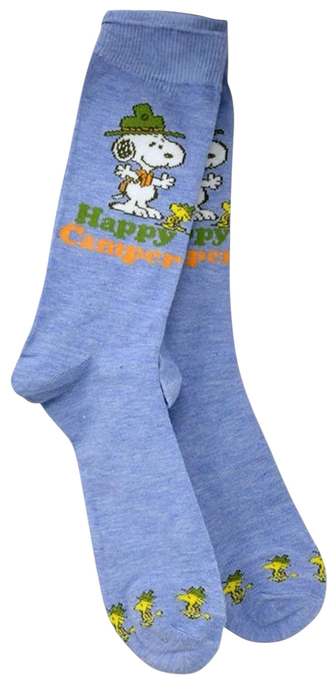 PEANUTS Men’s HAPPY CAMPER Socks With SNOOPY & WOODSTOCK - Novelty Socks And Slippers