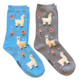 LLAMAS & FLOWERS Ladies 2 Pair Of Socks FOOZYS Brand - Novelty Socks And Slippers
