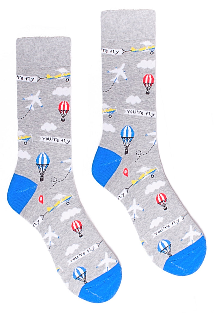 PARQUET Brand Men’s AIRPLANES & HOT AIR BALLOONS Socks ‘YOU’RE FLY’