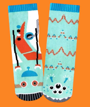 ROBOT & ALIEN Unisex Toddler Mismatched Gripper Bottom Socks PALS SOCKS Brand - Novelty Socks And Slippers