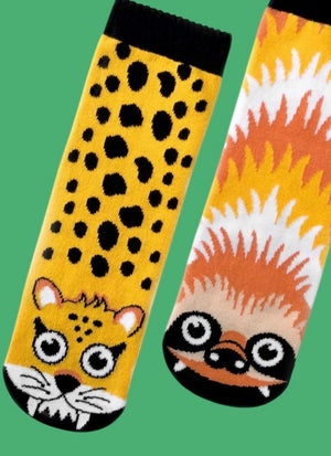 SLOTH & CHEETAH Toddler Unisex Mismatched Gripper Bottom Socks PALS SOCKS Brand - Novelty Socks And Slippers