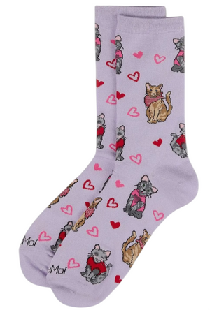 MeMoi Brand Ladies VALENTINES DAY Socks Cats ‘Fur-ever Hearts’