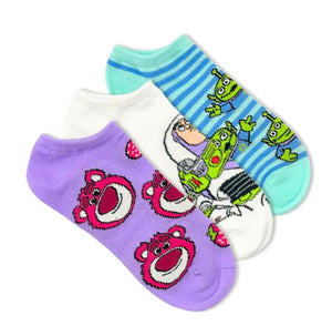 TOY STORY Ladies 3 Pair Of No Show Socks LOTSO BEAR, BUZZ LIGHTYEAR, ALIENS - Novelty Socks And Slippers