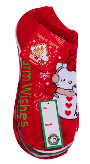 SANRIO HELLO KITTY Ladies CHRISTMAS 5 Pair Of No Show Socks ‘WARM WISHES’