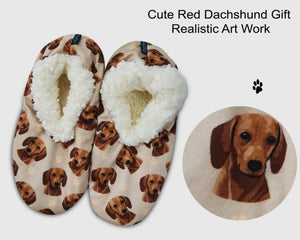 COMFIES BRAND Ladies DACHSHUND Dog (RED) Non-Skid Slippers