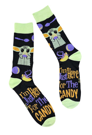 DISNEY STAR WARS MEN’S BABY YODA HALLOWEEN SOCKS ‘I’M JUST HERE FOR THE CANDY’ - Novelty Socks And Slippers