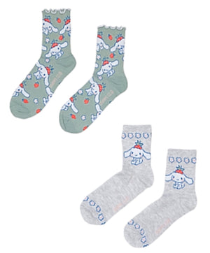 SANRIO HELLO KITTY Ladies CINNAMOROLL 2 Pair Of Socks With STRAWBERRIES & FLOWERS - Novelty Socks for Less