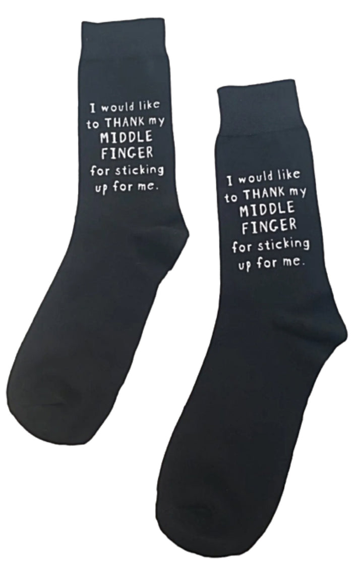 WHAT’D YOU SAY? Brand Unisex ‘I WOULD LIKE TO THANK MY MIDDLE FINGER FOR STICKING UP FOR ME’ Socks