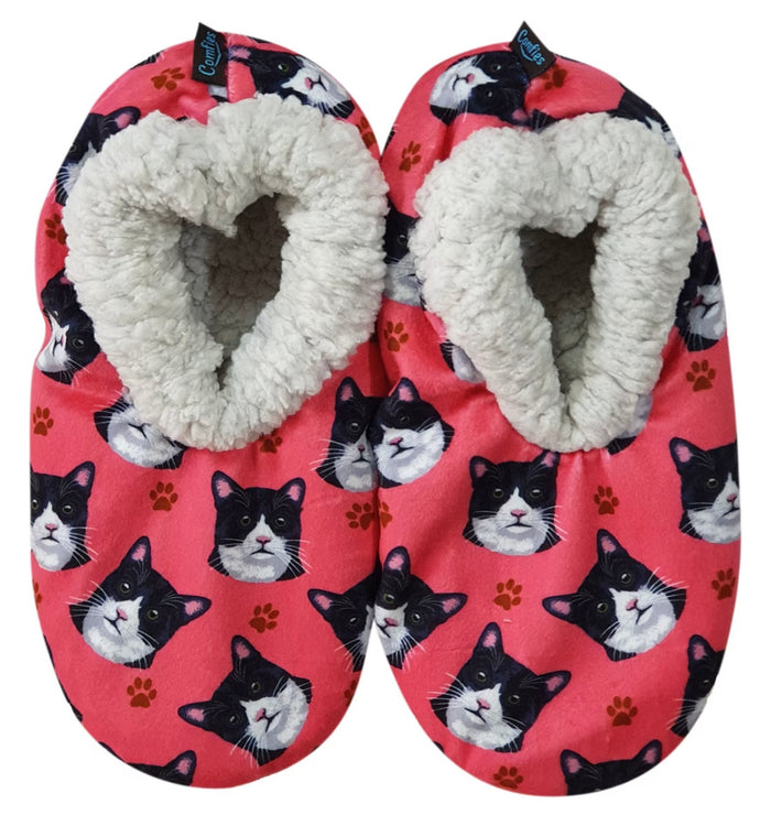 BLACK & WHITE TUXEDO CAT Ladies Non-Slip Slippers COMFIES BRAND By E&S Pets