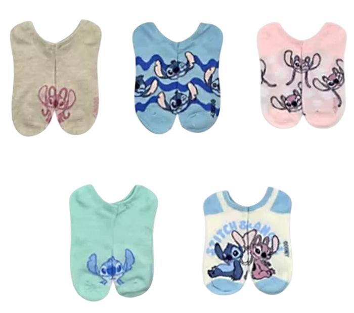 DISNEY LILO & STITCH Ladies 5 Pair Of No Show Socks STITCH & ANGEL