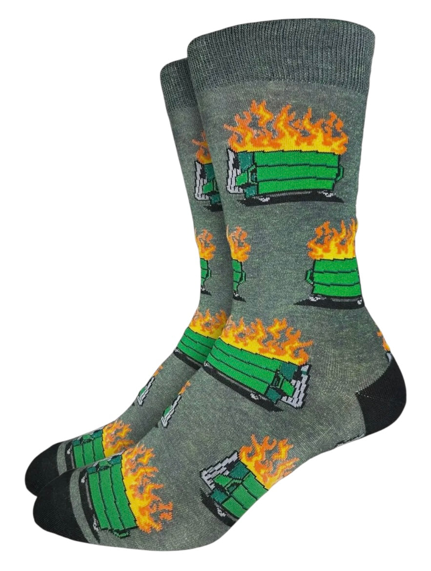 GOOD LUCK SOCK Brand Men’s DUMPSTER FIRE Socks - Novelty Socks And Slippers
