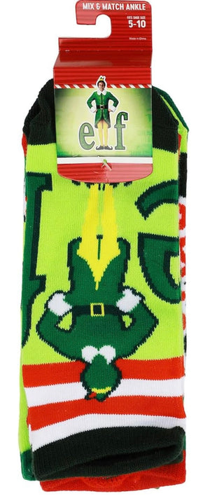 ELF THE MOVIE LADIES 5 Pair Of CHRISTMAS NO SHOW SOCKS SON OF A NUTCRACKER Bioworld Brand