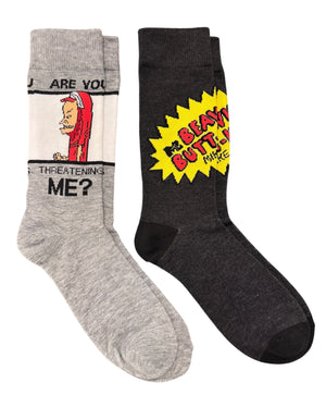 BEAVIS & BUTT-HEAD Men’s 2 Pair Of Socks ‘ARE YOU THREATENING ME?’ - Novelty Socks And Slippers
