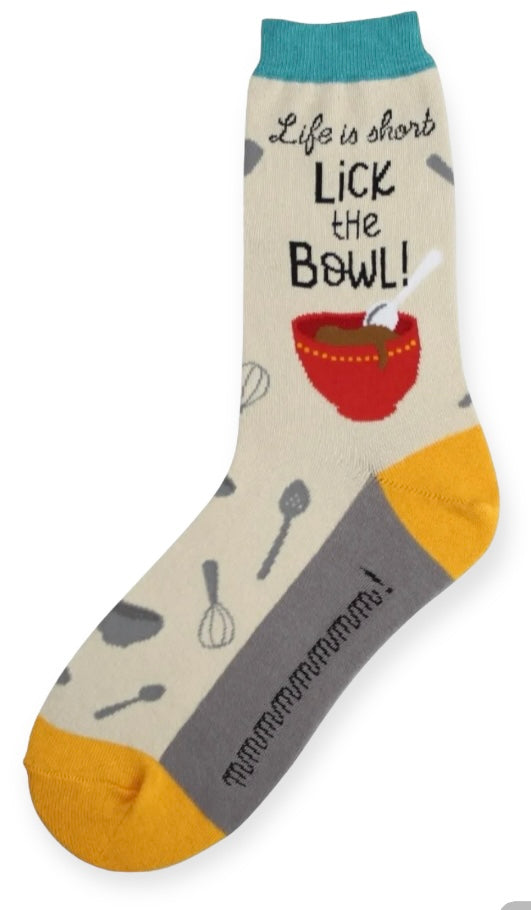 FOOT TRAFFIC Brand Ladies BAKING Socks ‘LIFE IS SHORT LICK THE BOWL!’