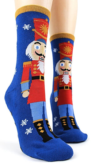 FOOT TRAFFIC Brand Ladies CHRISTMAS NUTCRACKER Non-Skid Slipper Socks - Novelty Socks for Less