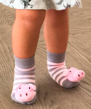 BOOGIE TOES Unisex Baby PIG RATTLE GRIPPER BOTTOM SOCKS By PIERO LIVENTI - Novelty Socks for Less