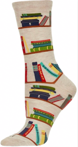 MeMoi Brand Ladies BOOKS ON BOOK SHELVES Bamboo Socks - Novelty Socks And Slippers